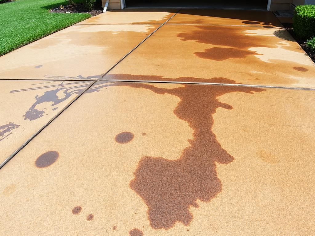 Before: Hollywood concrete driveway covered in rust stains, oil spots and algae streaks